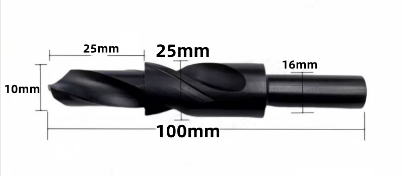 10mm dia x 25mm, 25mm dia x 25mm stepped hss annular cutter bit with 16mm shank 10mm dia x 25mm, 25mm dia x 25mm stepped hss annular cutter bit with 16mm shank